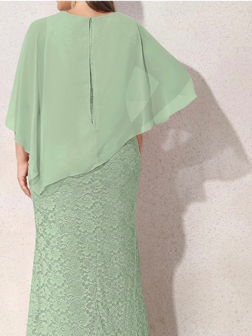 Elegant Lace Maxi Sparkling dress with Chiffon Overlay - Teal. With a back zip. - Picture 6 of 6